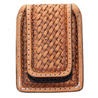 Fmmc02 - Natural Leather Tooled Flat Magnetic Money Clip Wallet