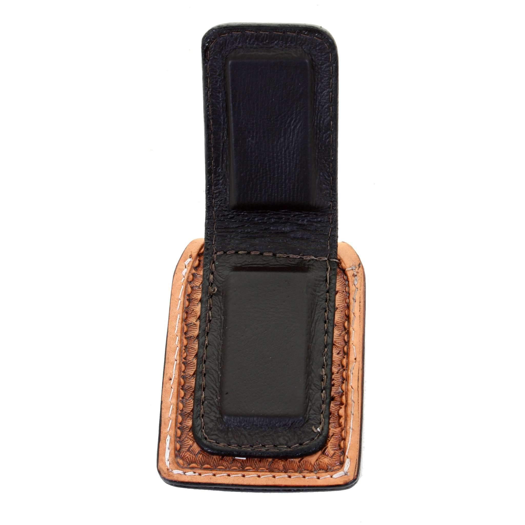 Fmmc02 - Natural Leather Tooled Flat Magnetic Money Clip Wallet