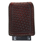 Fmmc03 - Cognac Leather Tooled Flat Magnetic Money Clip Wallet