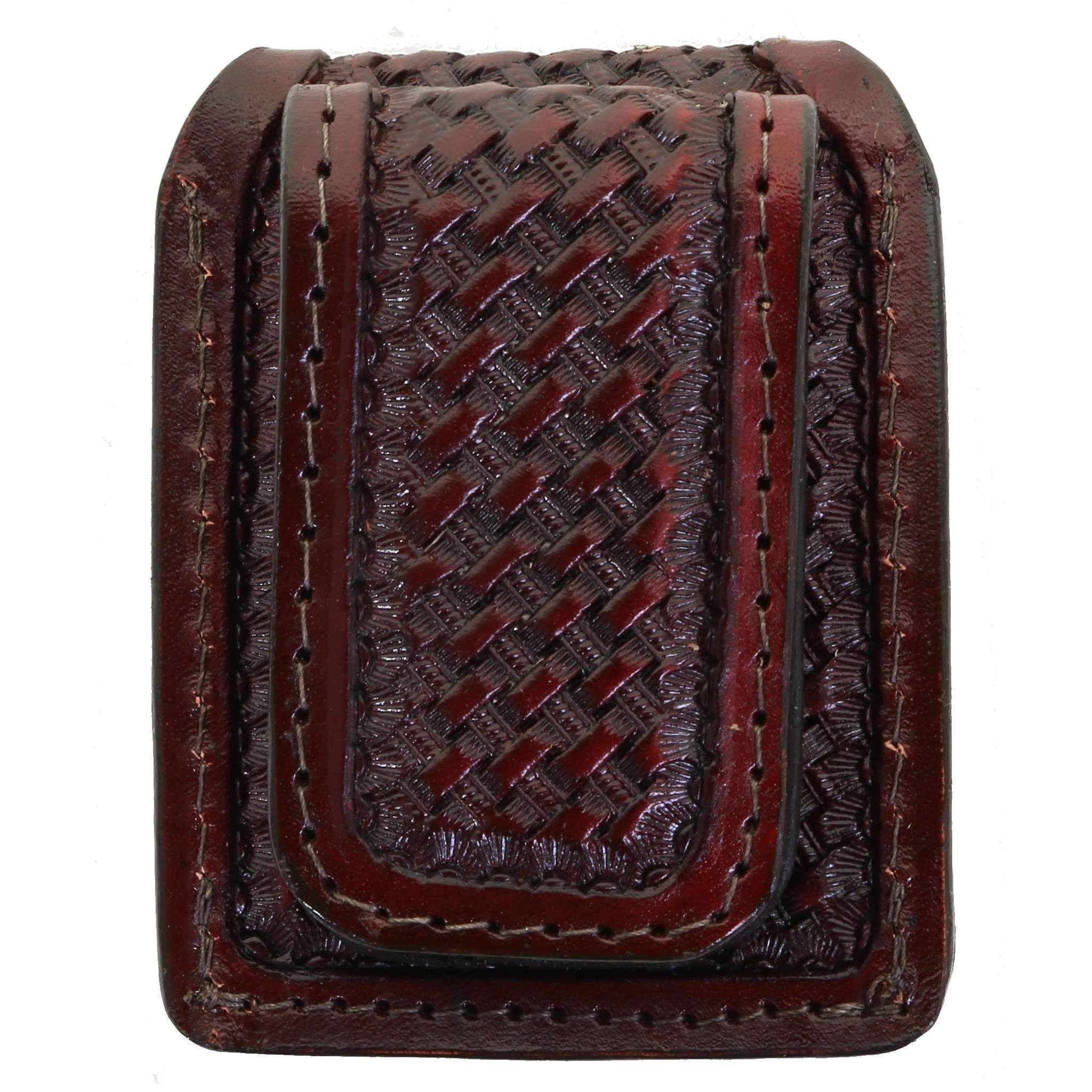 Fmmc03 - Cognac Leather Tooled Flat Magnetic Money Clip Wallet