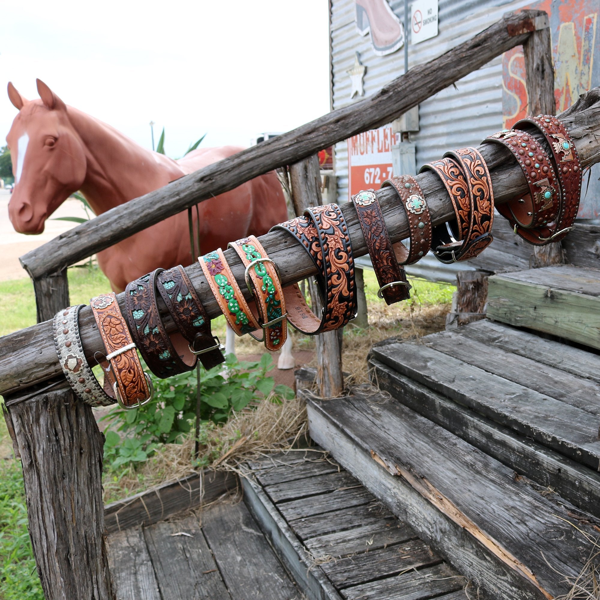 B949 - Mahogany Vintage Studded Belt Belt