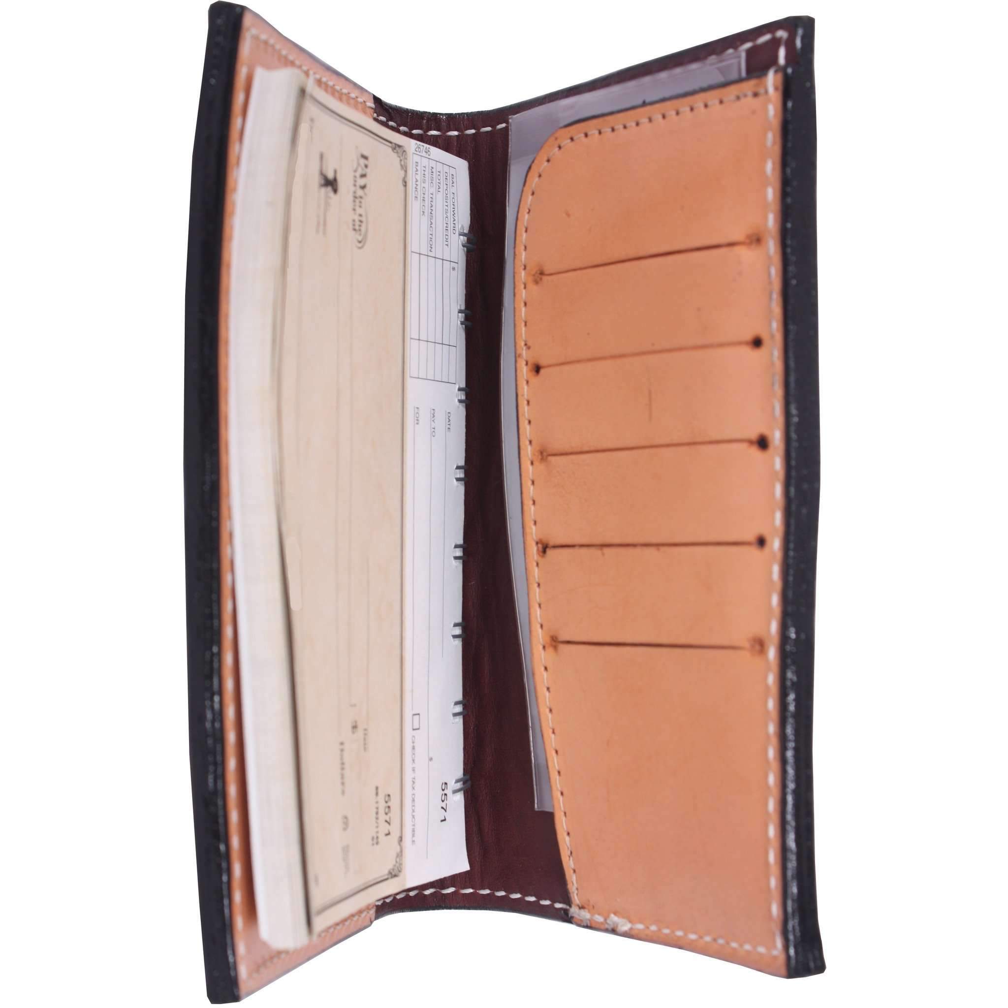 Dual Check Book CB44 - Vintage Cognac Ostrich Print Checkbook Wallet - Double J Saddlery
