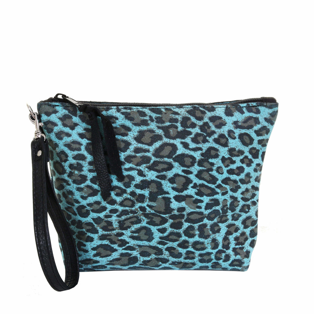 Lmp08 - Cheetah Turquoise Suede Print Large Makeup Pouch Accessories