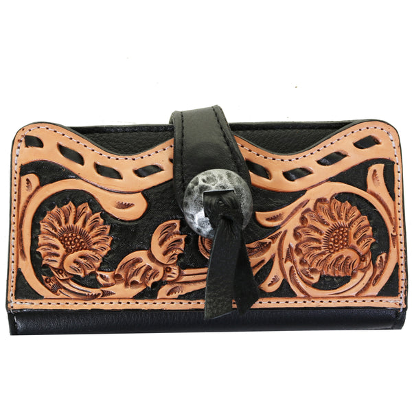 LW196 - Sunflower Tooled Ladies Wallet - Double J Saddlery