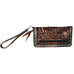 Lzw17 - Brown Vintage Feather Tooled Ladies Zipper Wallet Wallet