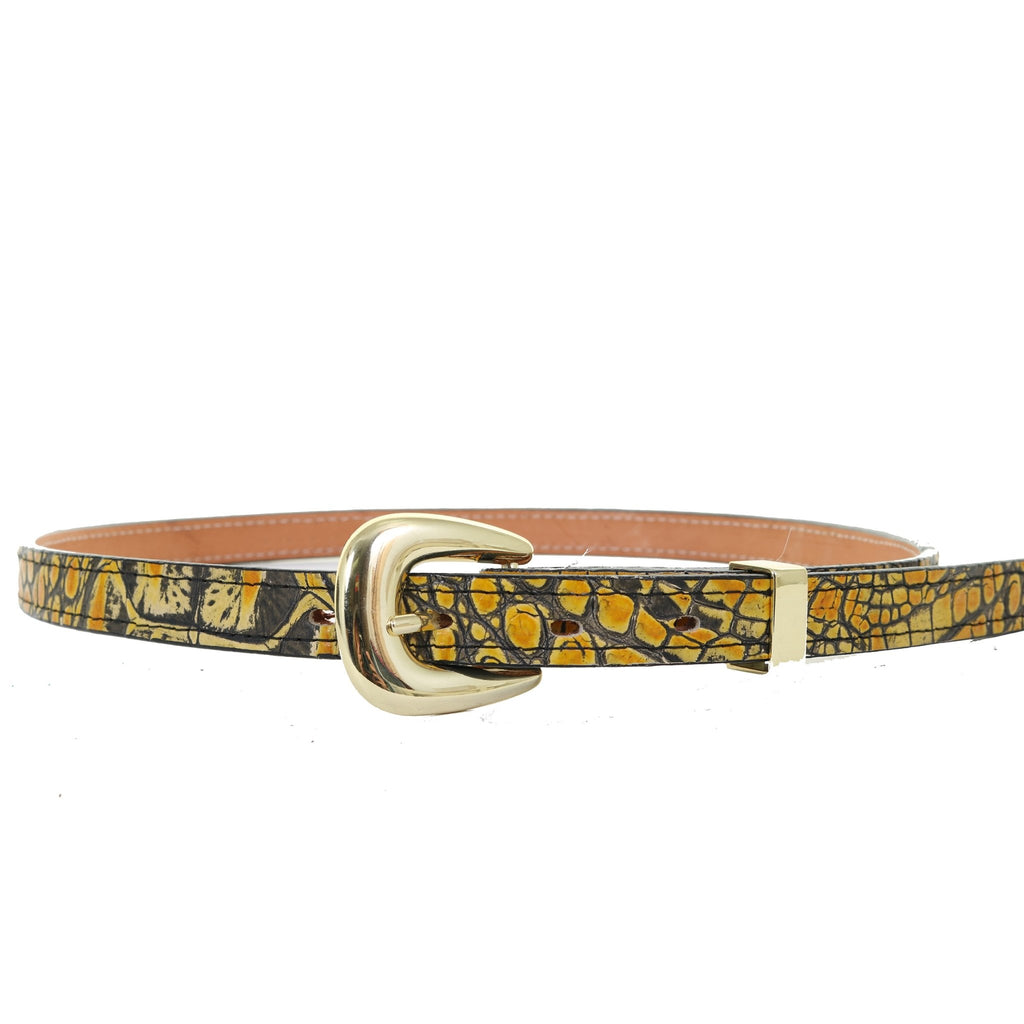 B1068A - Canary Hornback Gator Print Leather Belt - Double J Saddlery