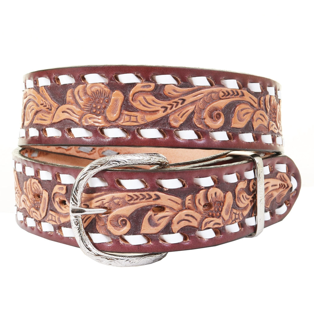 B1093C - Natural Floral Tooled Belt - Double J Saddlery