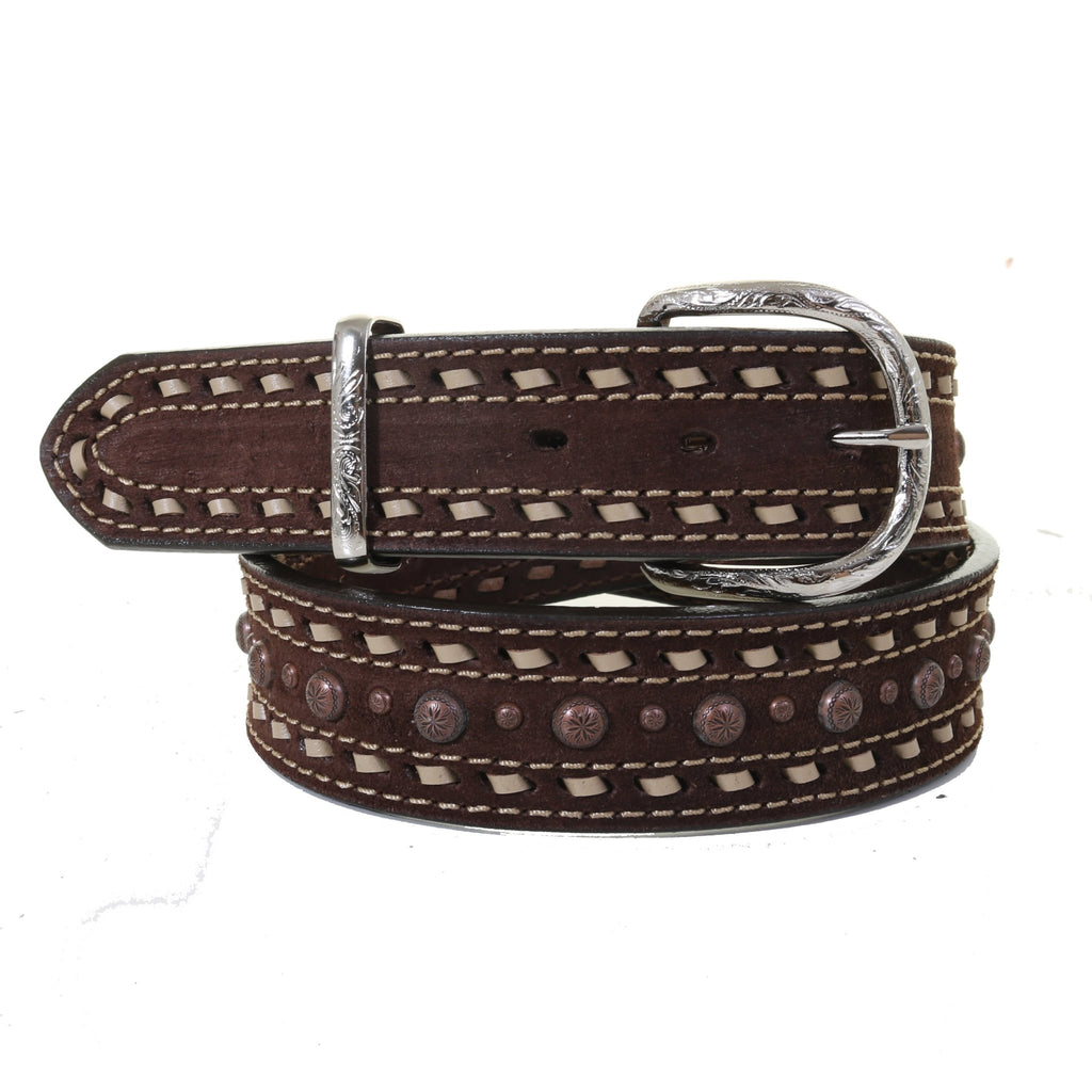 B1157A - Brown Rough Out Buckstitched & Dotted Belt - Double J Saddlery