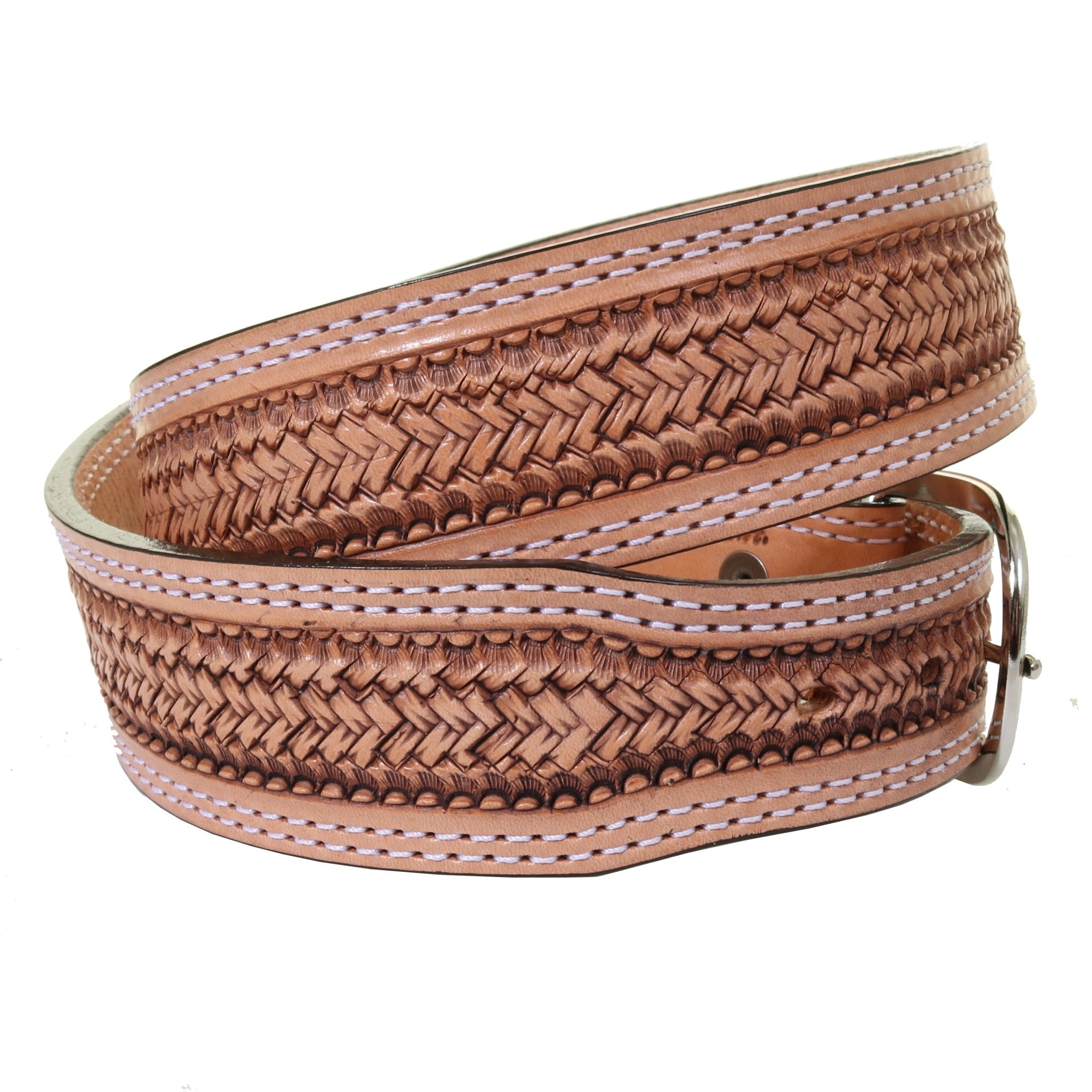 B1171 - Natural Wicker Tooled Belt - Double J Saddlery