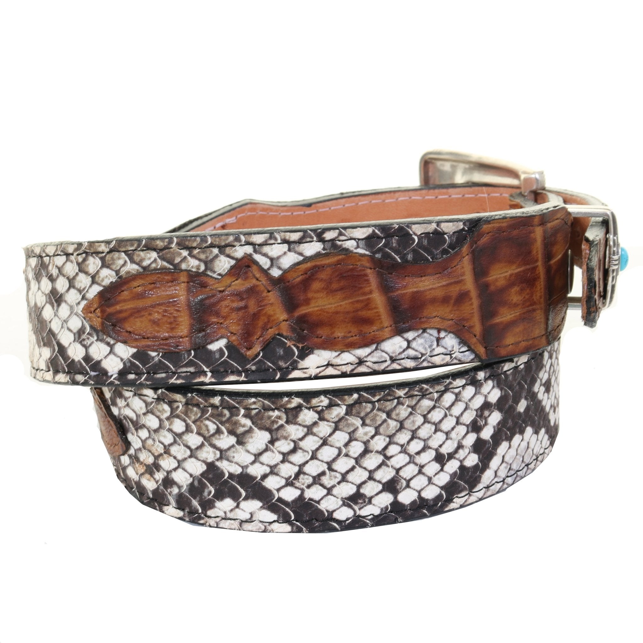 B1185 - Cobra Snake and Cognac Gator Belt - Double J Saddlery