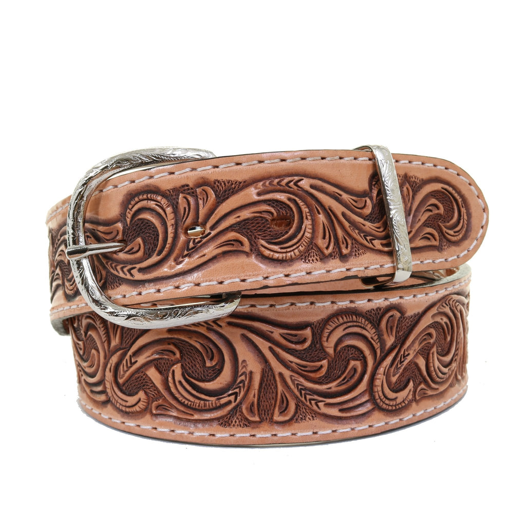 B1193 - Natural Tooled Belt - Double J Saddlery