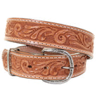 B1200 - Natural Fancy Floral Tooled Leather Belt - Double J Saddlery