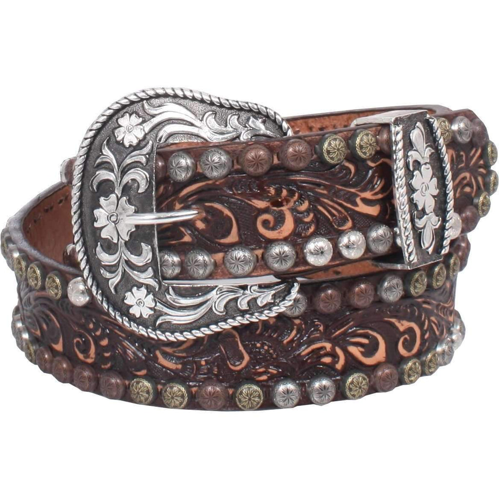 B758 - Brown Vintage Tooled Belt - Double J Saddlery