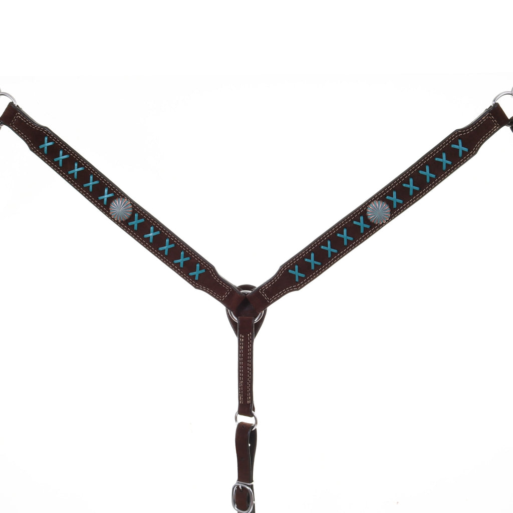 BC1050C - Brown X Design Breast Collar w/ Concho - Double J Saddlery