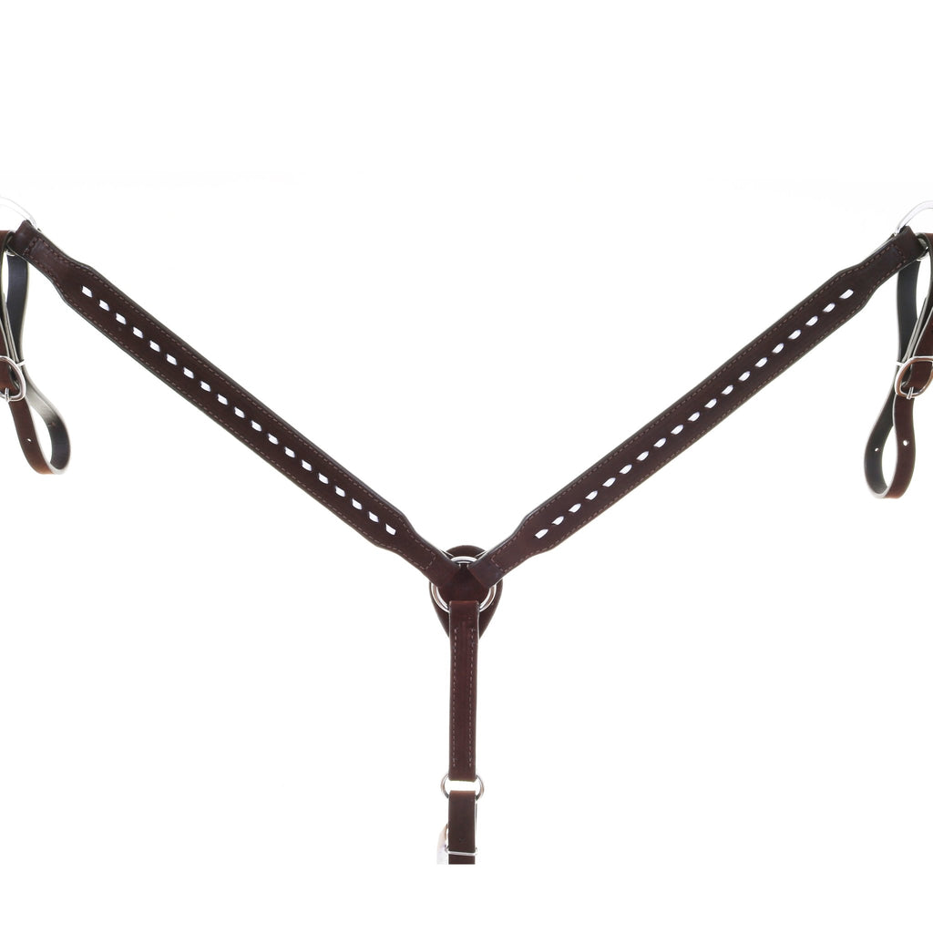 BC1063P - Brown Rough Out Buck Stitched Breast Collar - Double J Saddlery