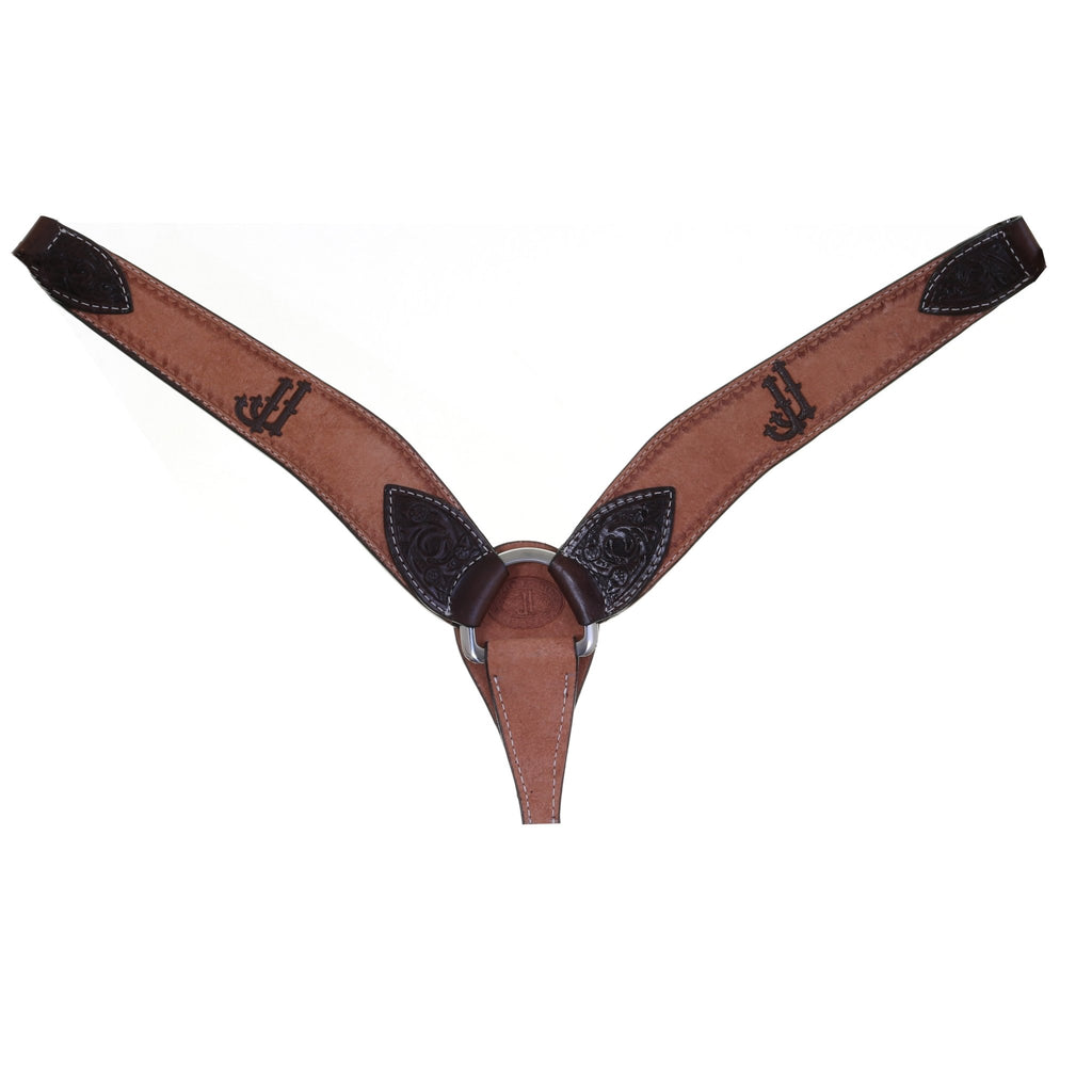 BC1083 - Natural Roughout Breast Collar with JJ Logo - Double J Saddlery