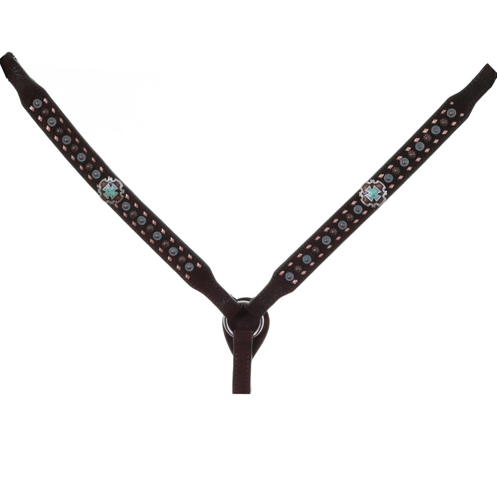 BC1086 - Brown Roughout Studded Breast Collar - Double J Saddlery