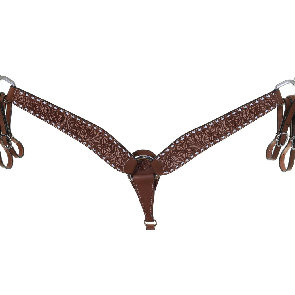 BC1097 - Pecan Vintage Tooled Breast Collar - Double J Saddlery