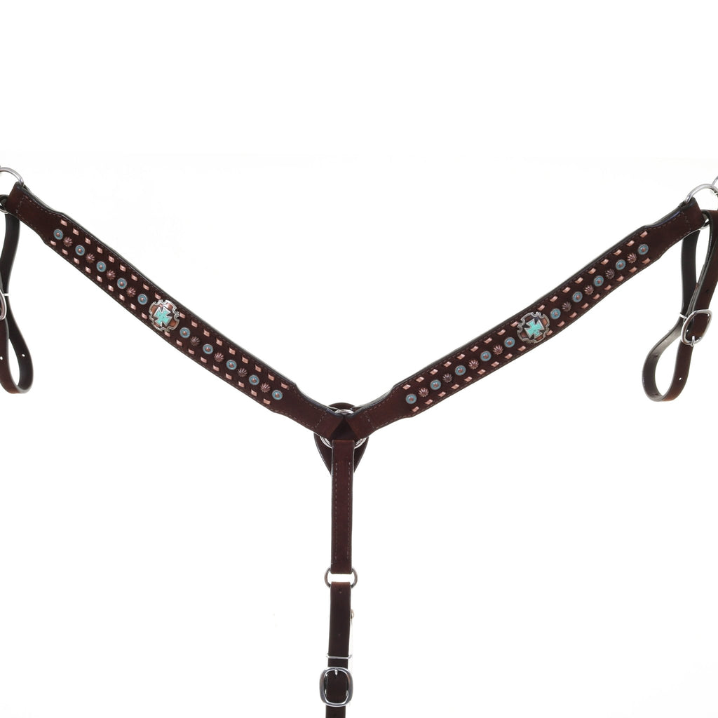 BC1101 - Brown Rough Out Buck Stitched Breast Collar - Double J Saddlery