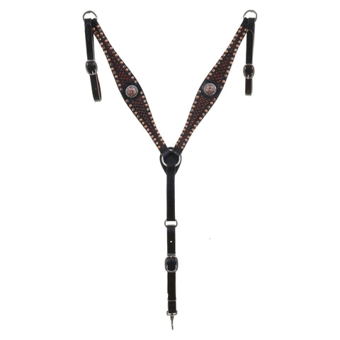 BC1149- Black Vintage Snake Tooled Breast Collar - Double J Saddlery