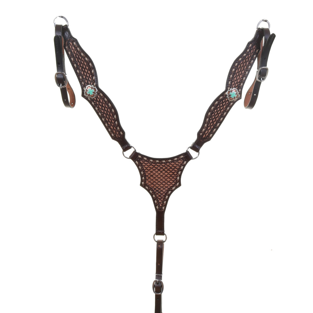 BC1162 - Brown Vintage Tooled Breast Collar - Double J Saddlery