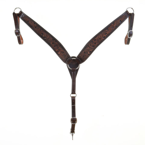 BC602A - Brown Vintage Tooled Breast Collar - Double J Saddlery