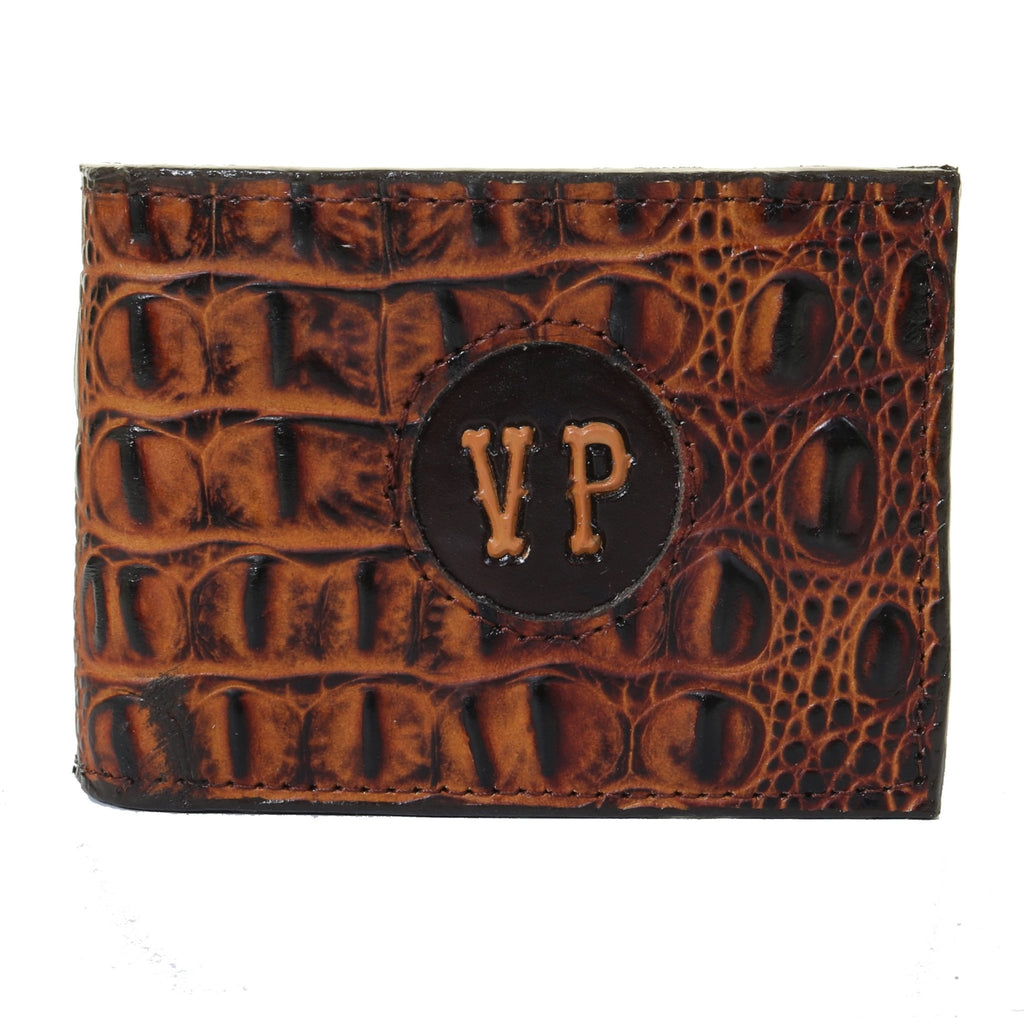 BF57A- Butternut Gator Print Bifold Wallet with Initials - Double J Saddlery