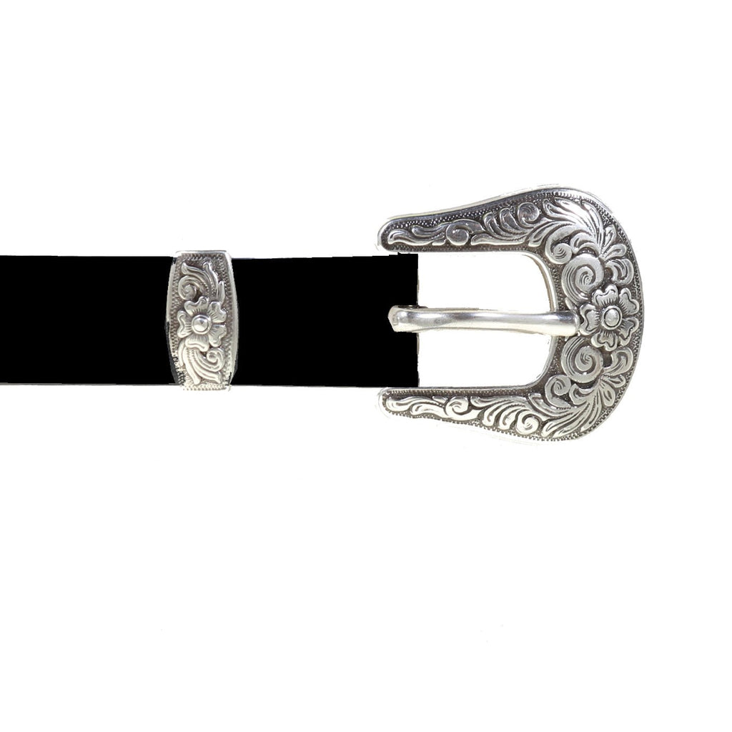 BS529 - Diablo Antique Silver Engraved with Flower Buckle Set - Double J Saddlery