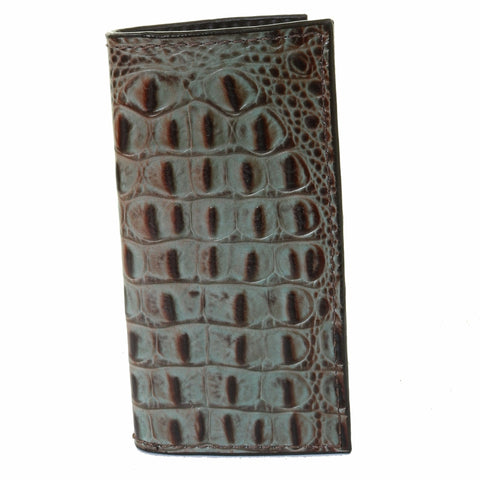 CB48 - Turquoise Brown Gator Print Checkbook Wallet - Double J Saddlery