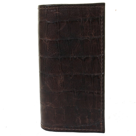 CB55 - Brown Knife Tail Gator Print Checkbook Wallet - Double J Saddlery