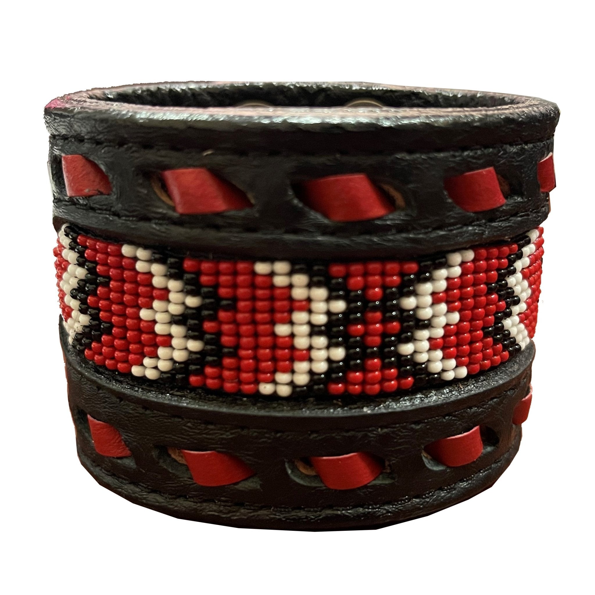 CUF239 - 2" Black Chap Beaded Buck Stitched Cuff - Double J Saddlery