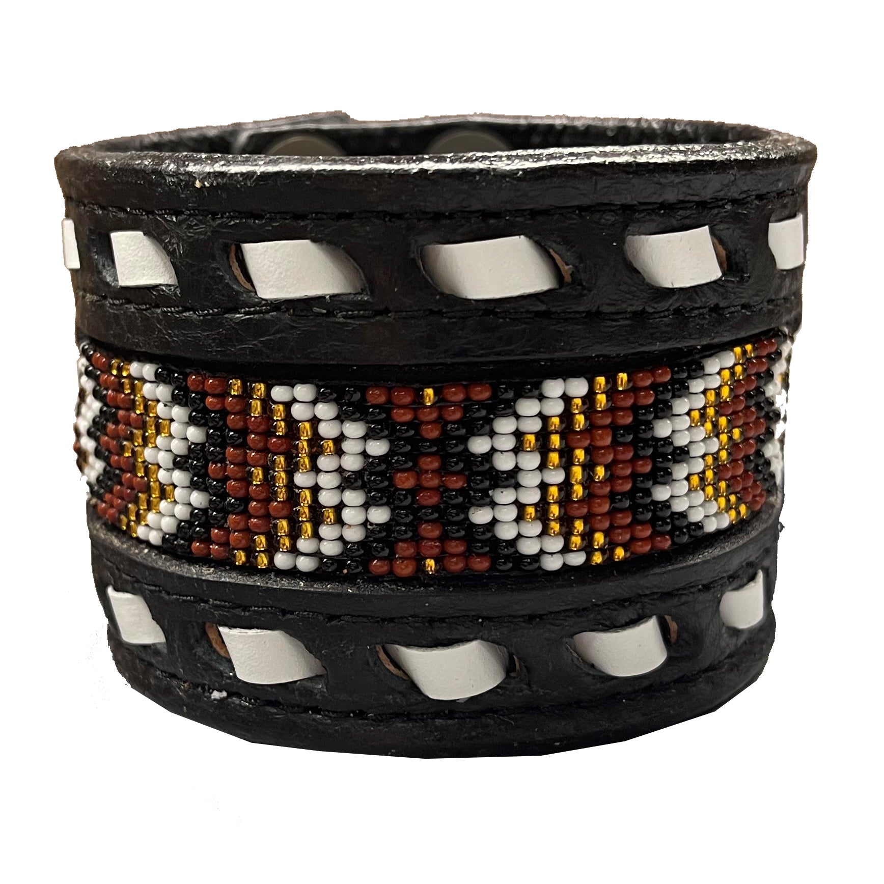 CUF240 - 2" Black Chap Beaded Buck Stitched Cuff - Double J Saddlery