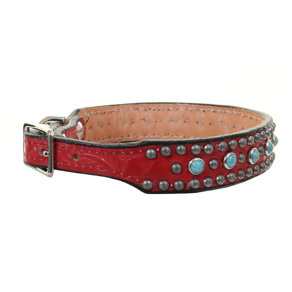 DC30 - Red Floral Dog Collar - Double J Saddlery