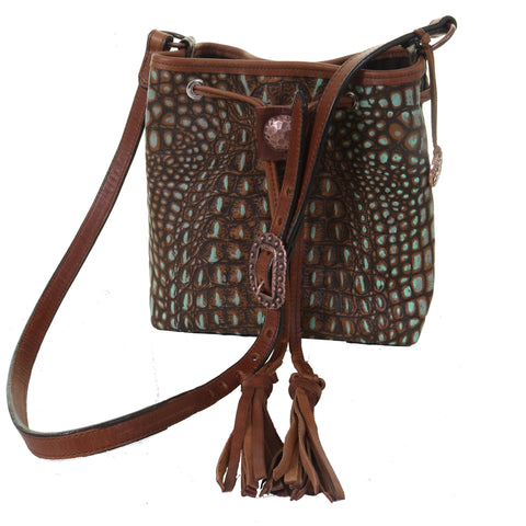 DP13 - Croco Tarnished Drawstring Pouch Purse - Double J Saddlery