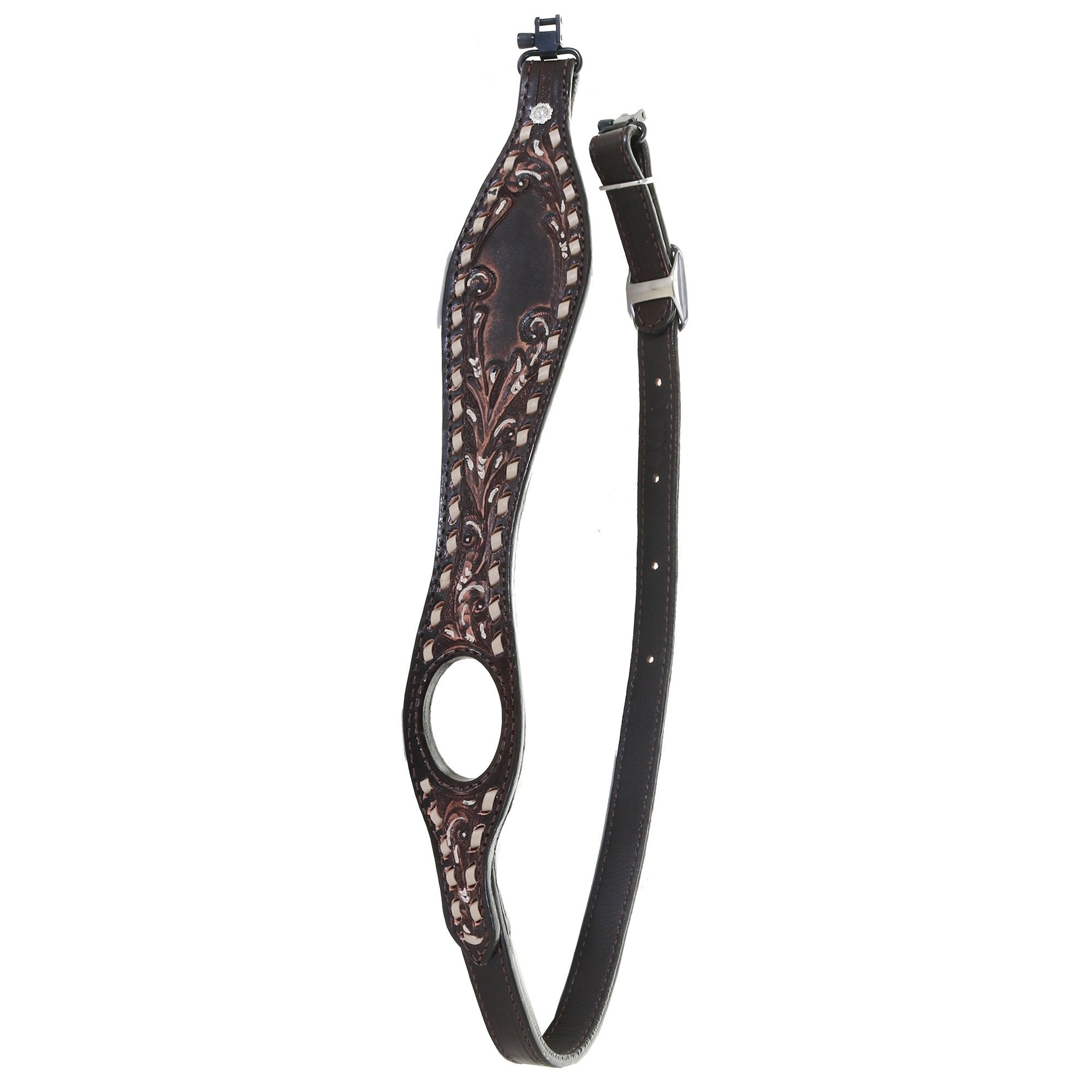 GS26 - Brown Leather Gun Sling with Floral Tooling - Double J Saddlery