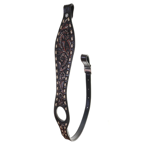 GS26 - Brown Leather Gun Sling with Floral Tooling - Double J Saddlery