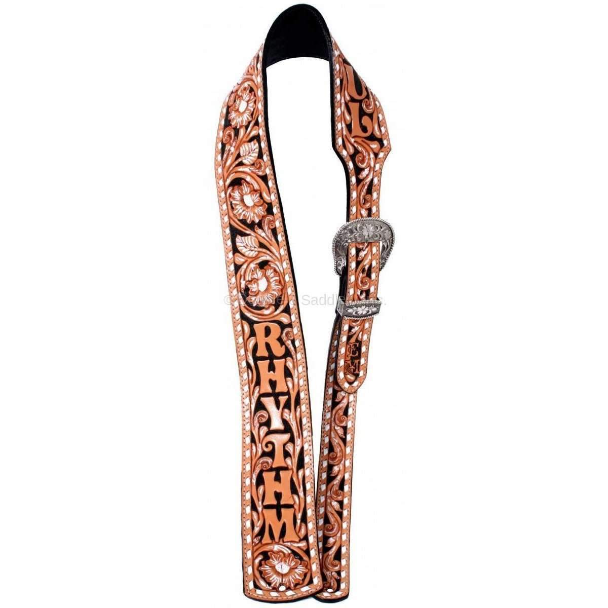 GUITARS07 - Floral Tooled Buckstitched Guitar Strap - Double J Saddlery