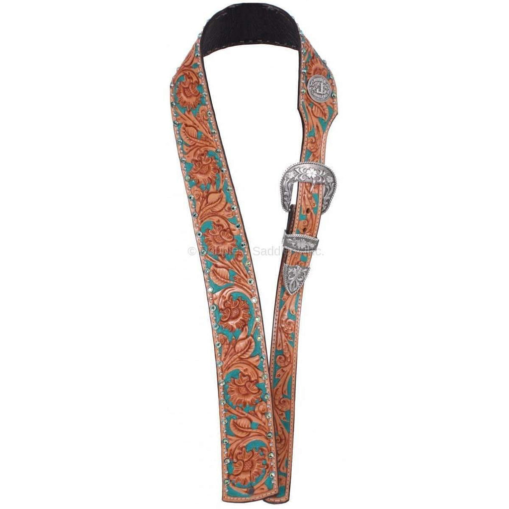 GUITARS15 - Turquoise Floral Tooled Crystal Guitar Strap - Double J Saddlery