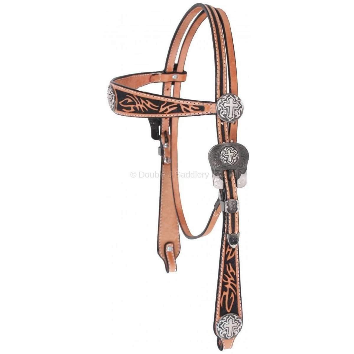 H013 - Hand-Tooled Tribal Headstall - Double J Saddlery