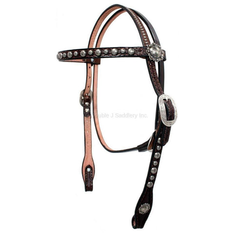 H033 - Brown Leather Studded Headstall - Double J Saddlery