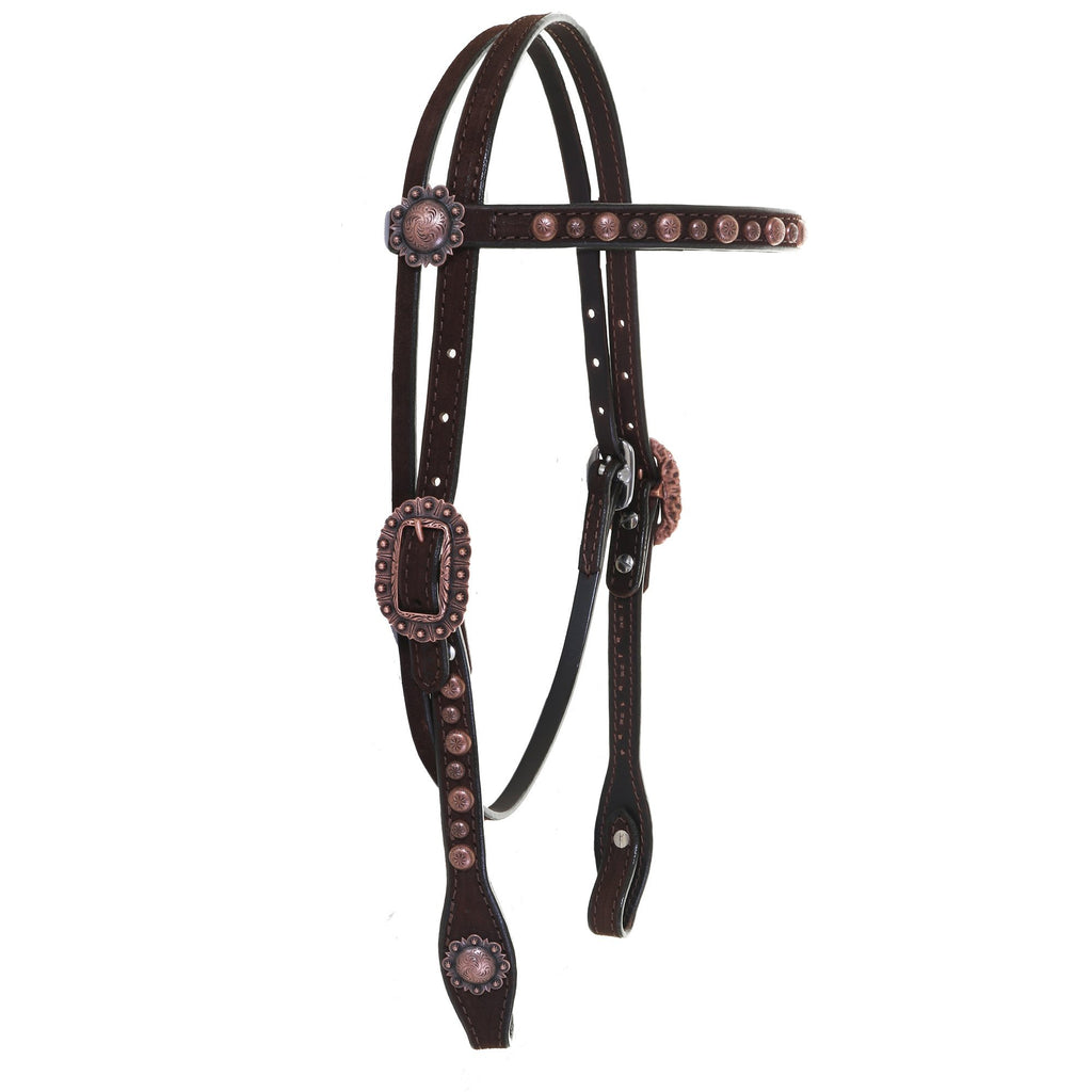 H033B - Brown Rough Out Studded Headstall - Double J Saddlery