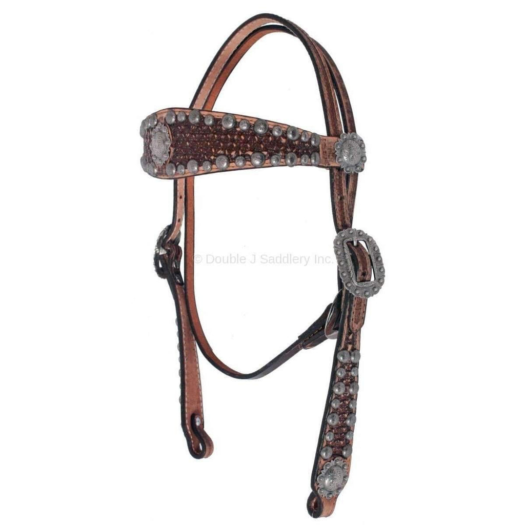 H035 - Vintage Brown Hand-Tooled Headstall - Double J Saddlery