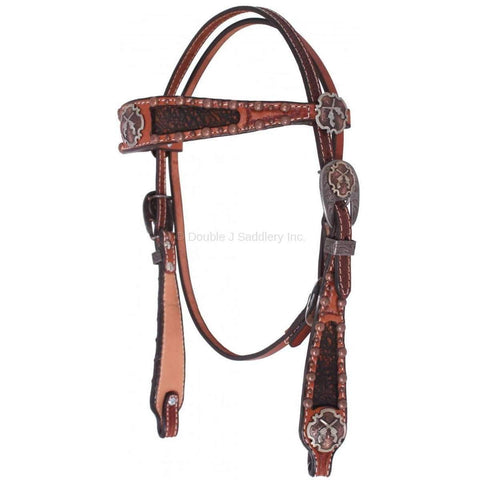 H039 - Chestnut Leather Inlayed Headstall - Double J Saddlery