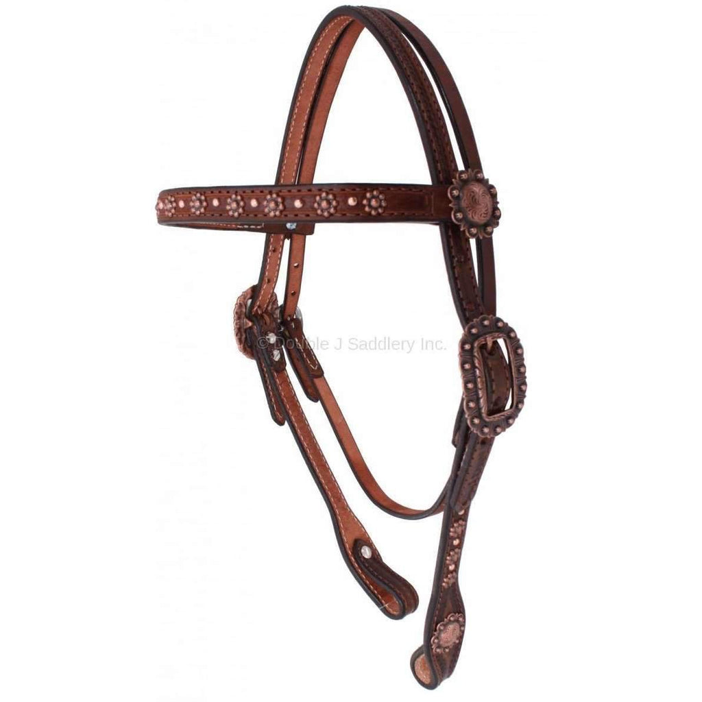 H1029 - Brown Vintage Straight Browband Headstall - Double J Saddlery