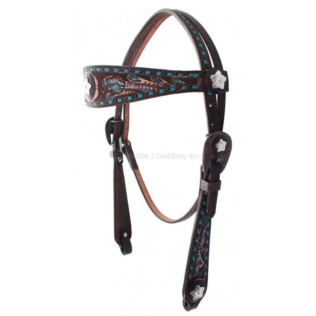 H104B - Brown Vintage Tooled Headstall - Double J Saddlery