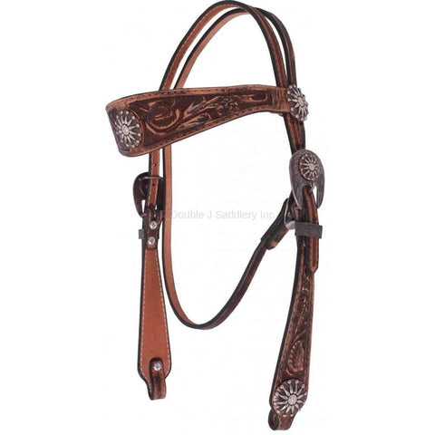 H106 - Brown Vintage Hand-Tooled Headstall - Double J Saddlery