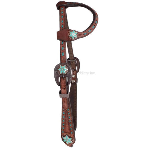 H1074 - Brown Rough Out Buck Stitched Headstall - Double J Saddlery