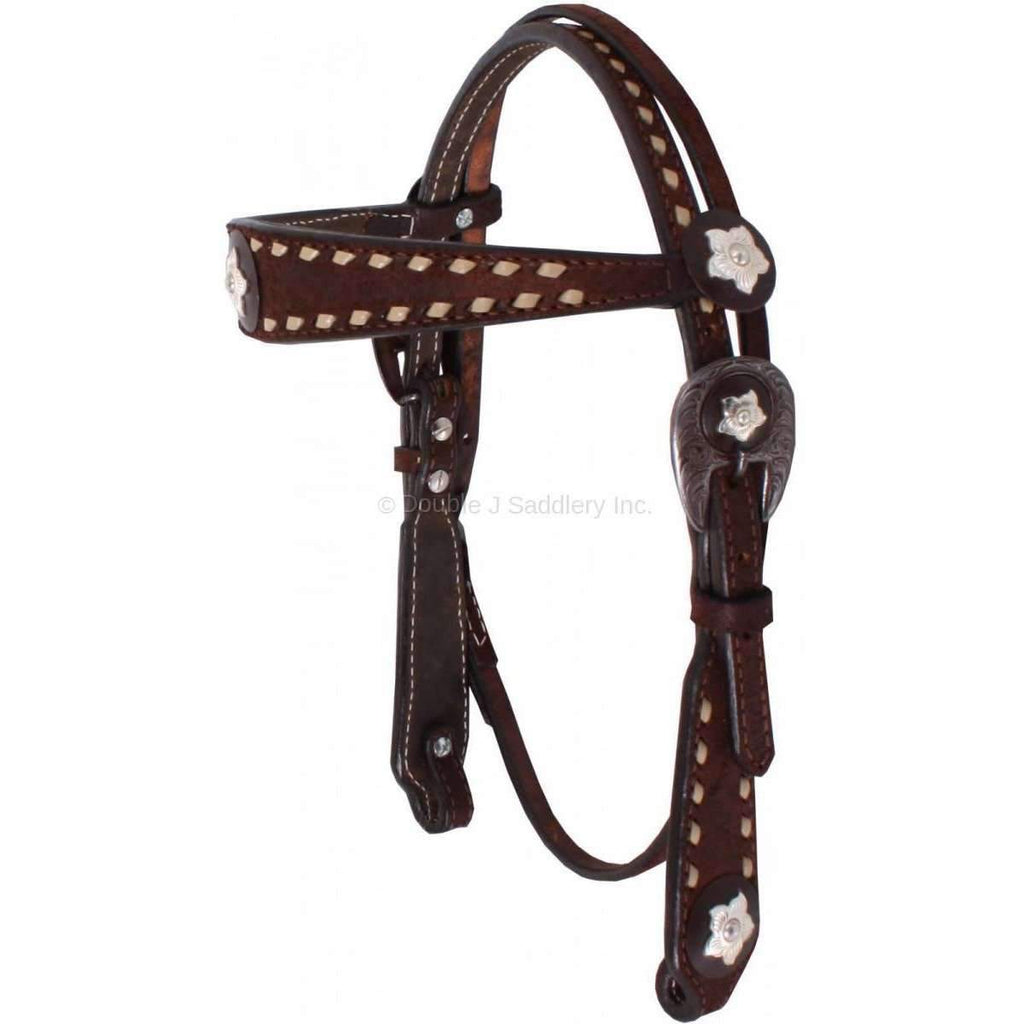 H1081 - Dark Brown Rough Out Buck Stitched Headstall - Double J Saddlery
