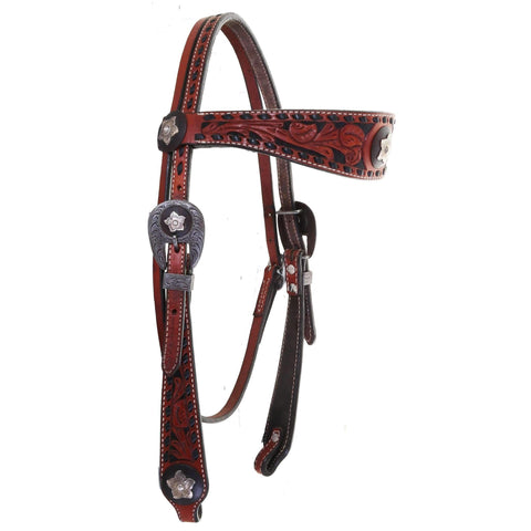 H1095A - Chestnut Leather Tooled Headstall - Double J Saddlery