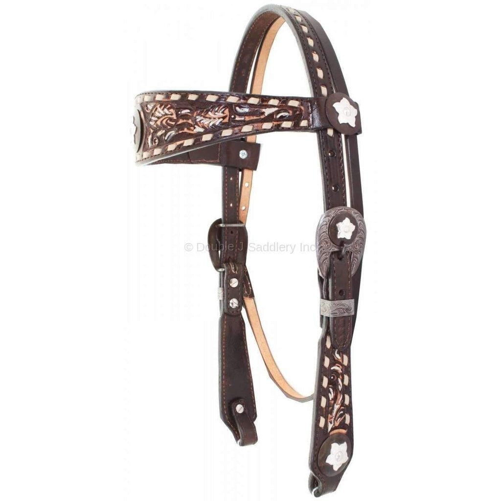 H1124A - Brown Vintage Tooled Headstall - Double J Saddlery
